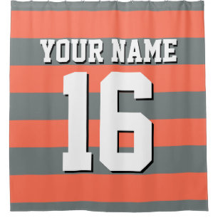 Coral Charcoal Sports Jersey Preppy Stripe Shower Curtain