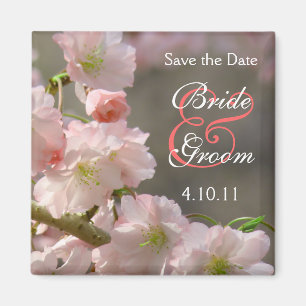 Coral Cherry Bloosom Save-The-Date Magnet
