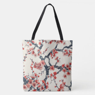 Coral Cherry Blossom Branches Ivory Asian Floral Tote Bag