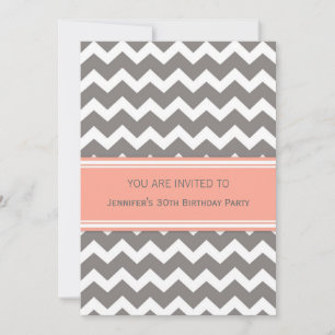 Coral Chevron 30th Birthday Party Invitations