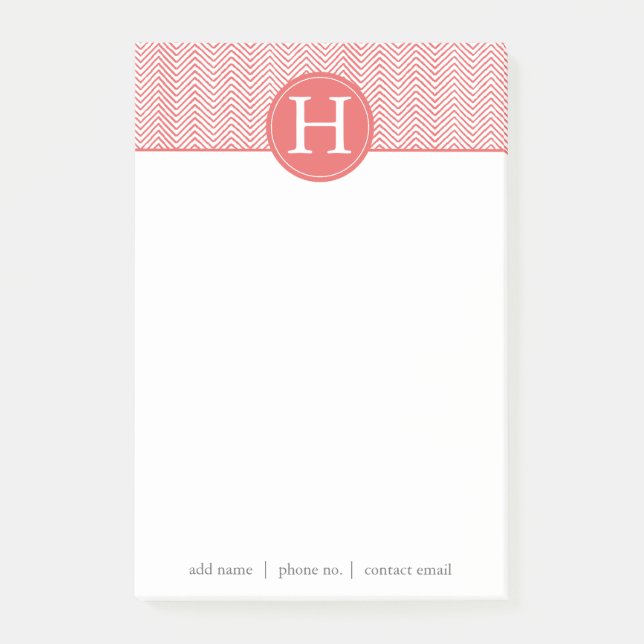 Coral Chevron Custom Monogram2 Post-it Notes (Front)