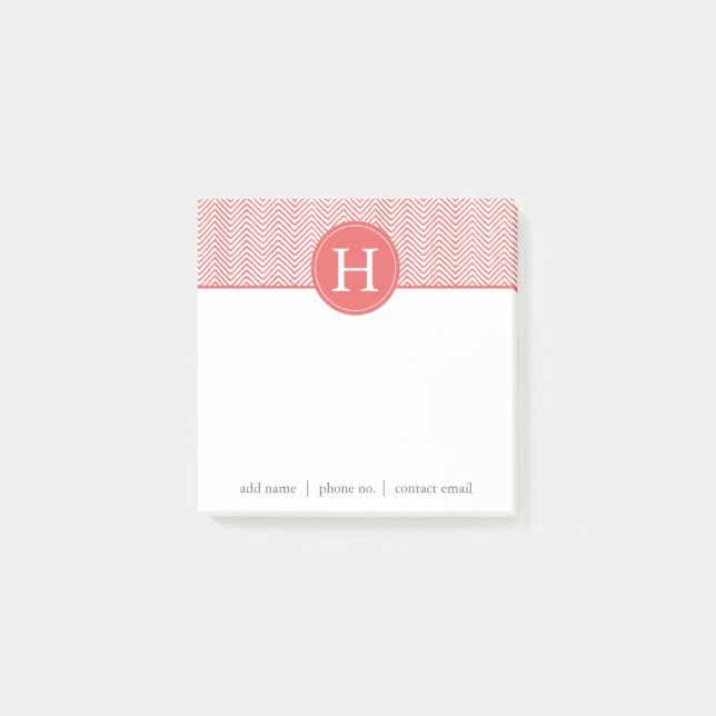 Coral Chevron Custom Monogram3 Post-it Notes (Front)