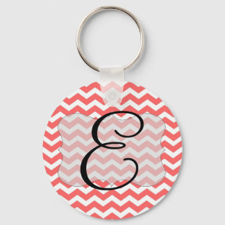 Coral Chevron Initial Keyring