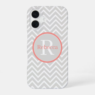 Coral Chevron Monogram Barely There iPhone 16 Case