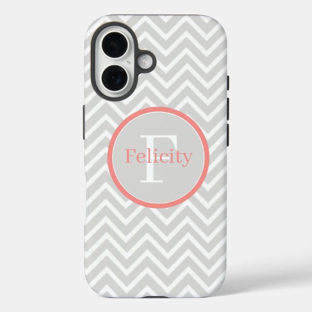 Coral Chevron Monogram Case-Mate iPhone Case (Back)