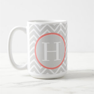 Coral Chevron Monogram Coffee Mug