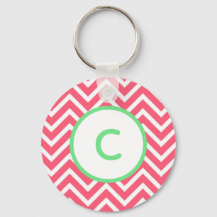 Coral Chevron Monogram Keychain