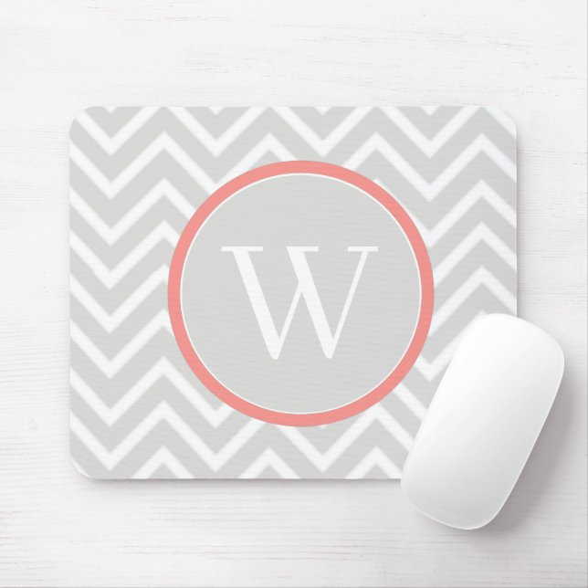 Coral Chevron Monogram Mouse Pad (With Mouse)
