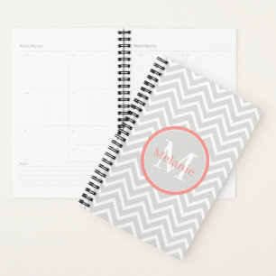 Coral Chevron Monogram Planner