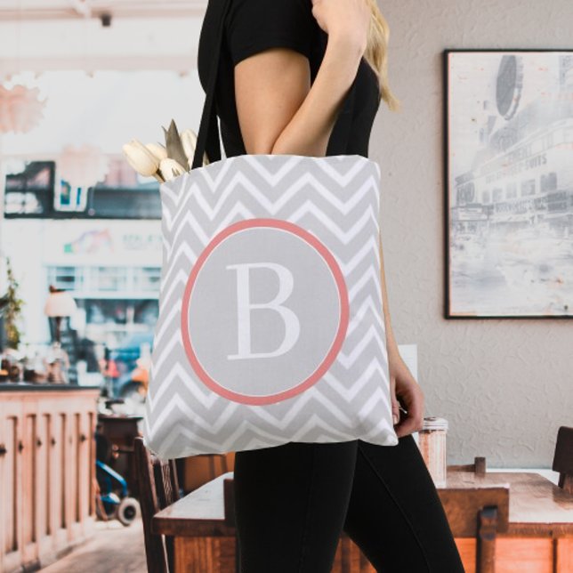 Coral Chevron Monogram Tote Bag (Coral Chevron Monogram Tote Bag)