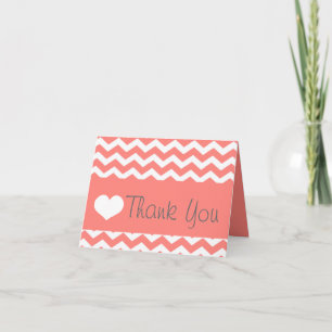 Coral Chevron Thank You Note Card