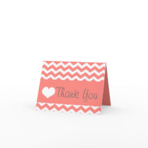 Coral Chevron Thank You Note