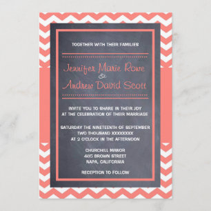 Coral Chevron Wedding Invitation