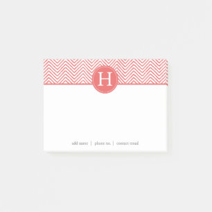 Coral Chevrons Custom Monogram Post-it Notes