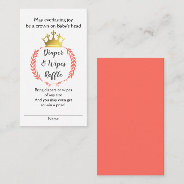 Coral Christian DIAPER WIPES RAFFLE Enclosure Card (Front/Back)