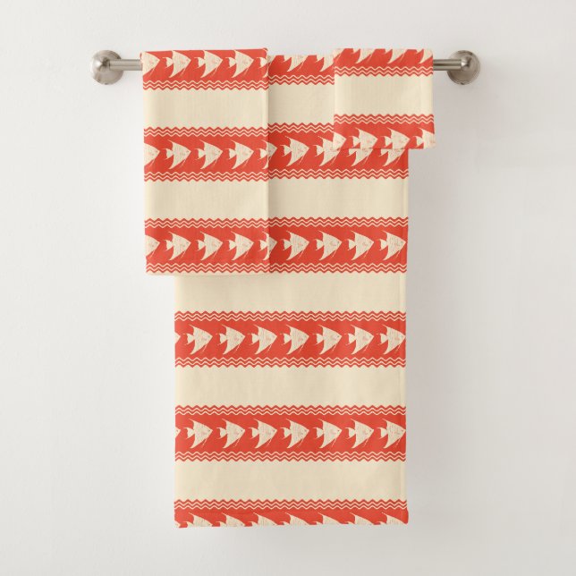 Coral Coastal Angelfish Stripes Bath Towel Set (Insitu)