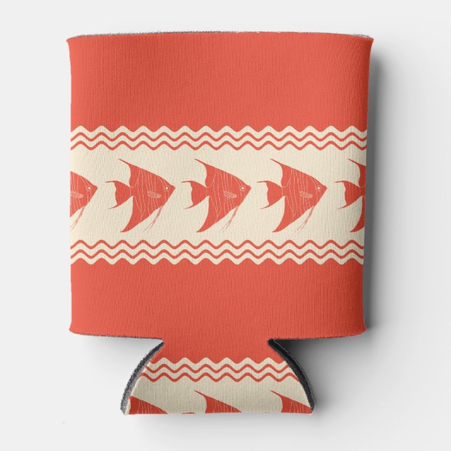 Coral Coastal Angelfish Stripes Can Cooler (Front)