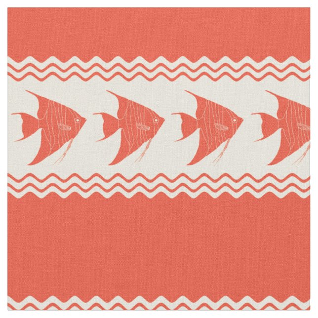 Coral Coastal Angelfish Stripes Fabric (Close Up)