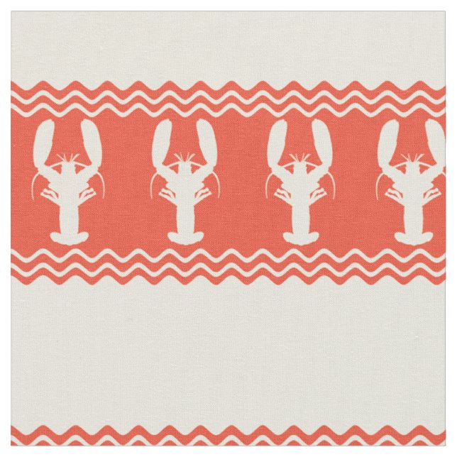 Coral Coastal Lobster Stripes Fabric (Close Up)