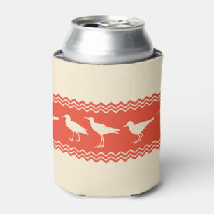 Coral Coastal Sandpiper Bird Stripes Can Cooler