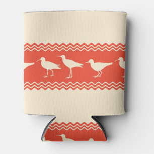 Coral Coastal Sandpiper Bird Stripes Can Cooler