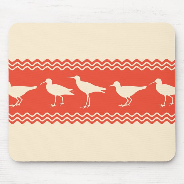 Coral Coastal Sandpiper Bird Stripes Mouse Pad (Front)