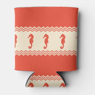 Coral Coastal Seahorses Stripes Can Cooler