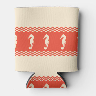 Coral Coastal Seahorses Stripes Can Cooler
