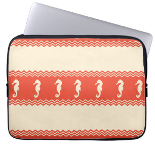 Coral Coastal Seahorses Stripes Laptop Sleeve