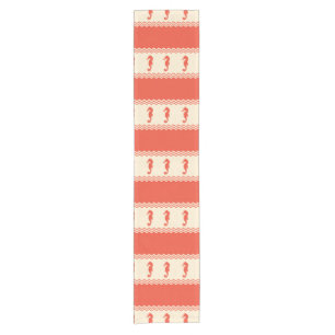 Coral Coastal Seahorses Stripes Short Table Runner