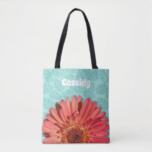 Coral Colored Gerbera Daisy Photo Mint Green Tote Bag