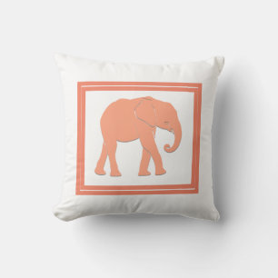 Coral Colour and White Silhouette Elephant Cushion