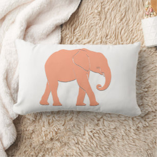 Coral Colour and White Silhouette Elephant Lumbar Cushion