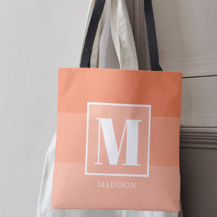 Coral Colour Blocks Custom Monogram Name  Tote Bag