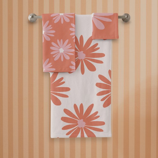 Coral Colour BOHO Floral Pattern Retro Bath Towel Set (Creator Uploaded)