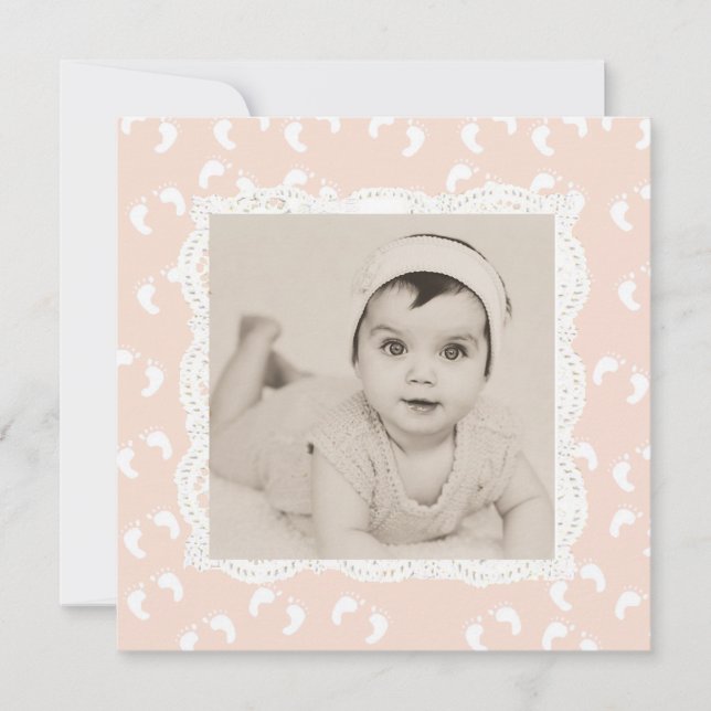 Coral Coloured Baby Girl Birth Announcement (Front)