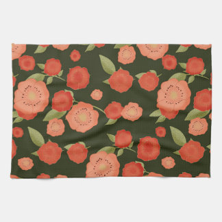 Coral coloured flower tea towel