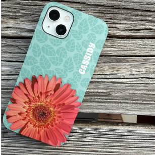 Coral Coloured Gerbera Daisy Photo Mint Green iPhone 13 Case