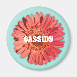 Coral Coloured Gerbera Daisy Photo Mint Green Magnet