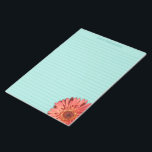 Coral Coloured Gerbera Daisy Photo Mint Green Notepad<br><div class="desc">Add a burst of colour to your next letter with this personalised writing paper or stationery. It features a photo of a gerbera daisy in a bright coral colour set against a mint green background. This paper is ruled with lines in a coordinating green colour.</div>