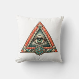 Coral Compass Eye Throw Pillow