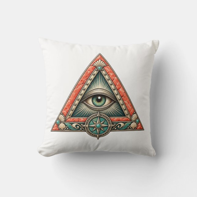 Coral Compass Eye Throw Pillow (Front)