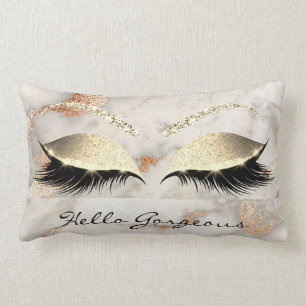 Coral Copper Marble Makeup Lashes Hello Gorgeous Lumbar Cushion
