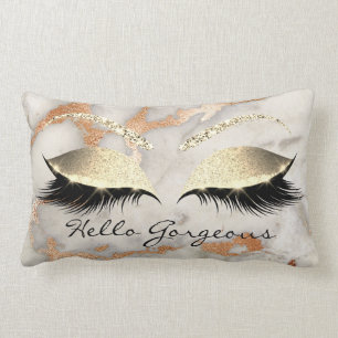 Coral Copper Marble Makeup Lashes Rose Gorgeous Lumbar Cushion