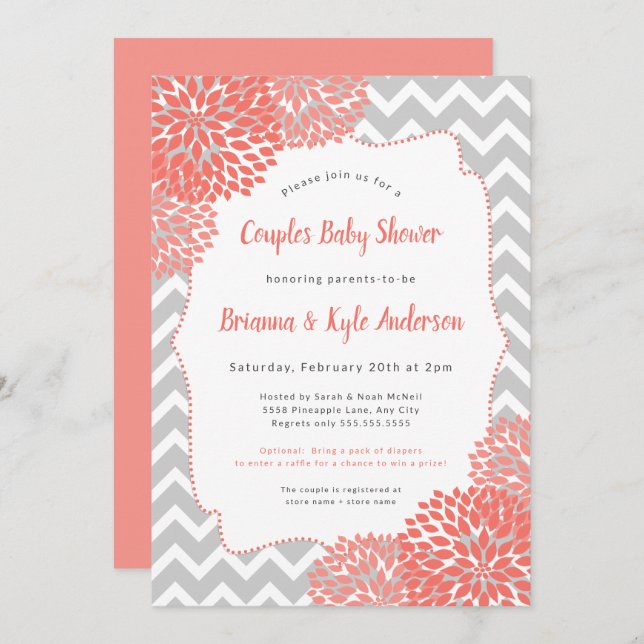 Coral Couples Baby Shower Invitation (Front/Back)