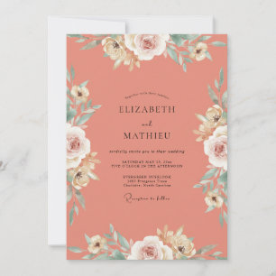 Coral Cream Rose Wedding Invitation