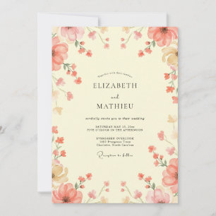 Coral Cream Wildflower Wedding Invitation