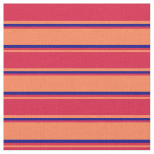 Coral, Crimson, and Blue Coloured Lines Pattern Fabric