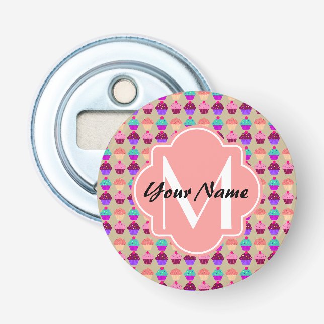Coral Cupcake Personalised Name, Custom Monogram Bottle Opener (Front)