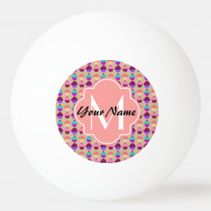 Coral Cupcake Personalised Name, Custom Monogram Ping Pong Ball